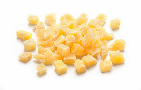 Zenzero rizoma candito a cubetti, senza zucchero in superificie